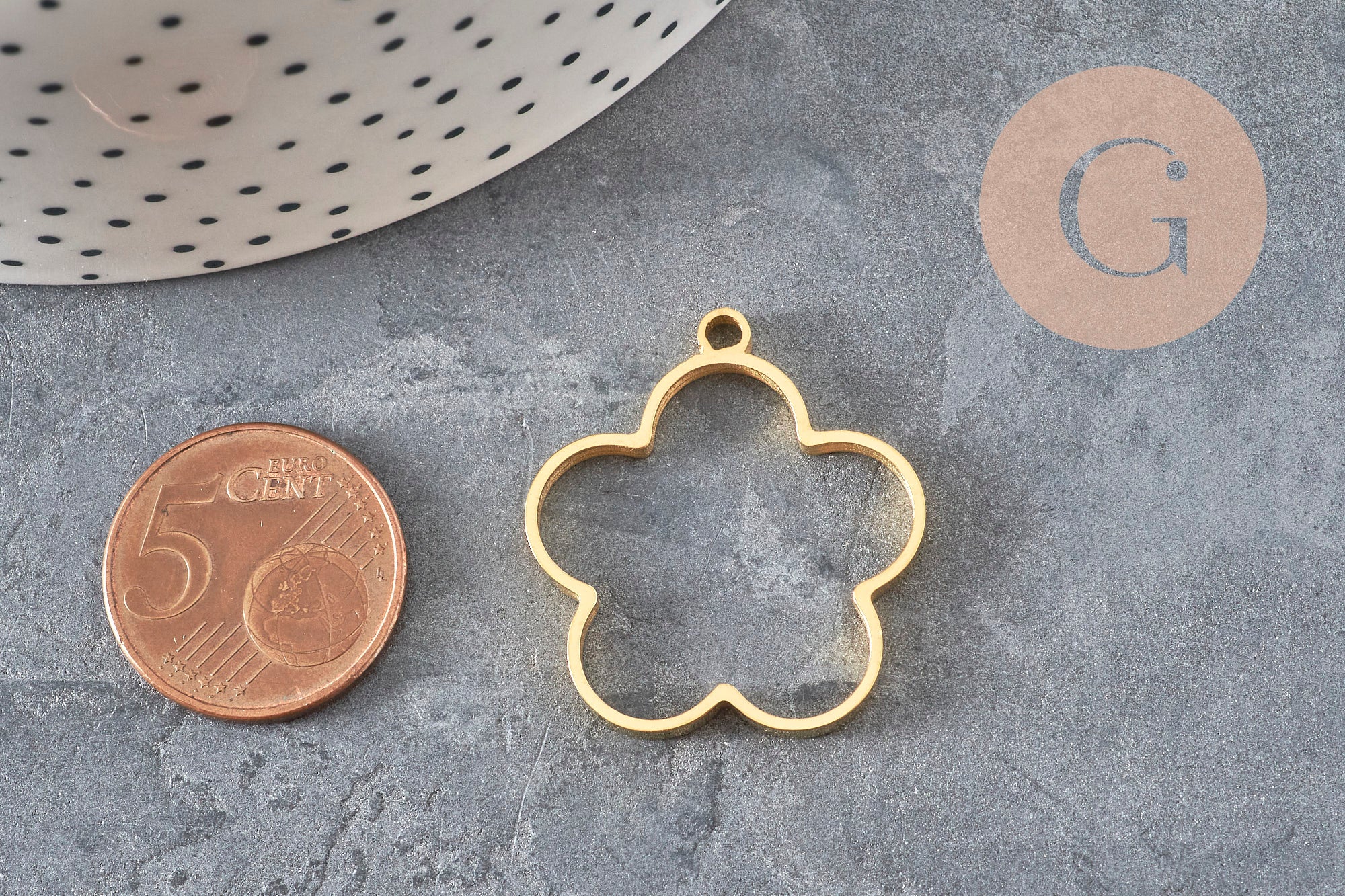 Pendentif fleur doré en acier inoxydable 304 sans fond, 22.5mm, pour résine.