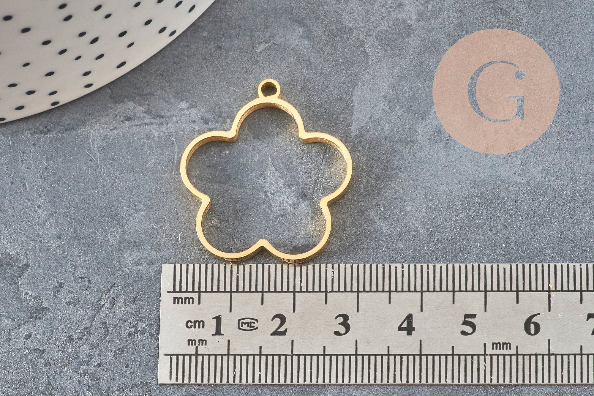 Pendentif fleur doré en acier inoxydable 304, sans fond, 22.5mm, pour résine UV.