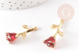 Pendentif fleur rose émail rouge laiton doré 27mm, x1 (G3245)
