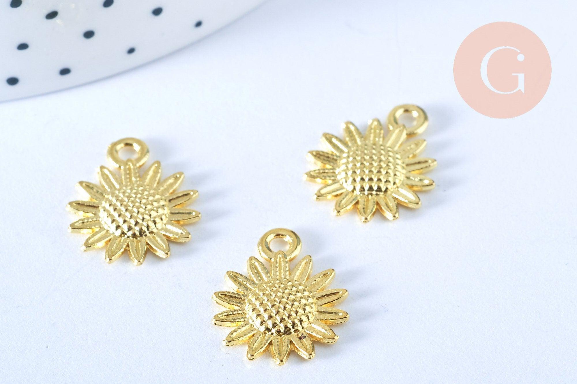 Pendentif fleur tournesol zamac doré 18.6mm, x1 (G5868)