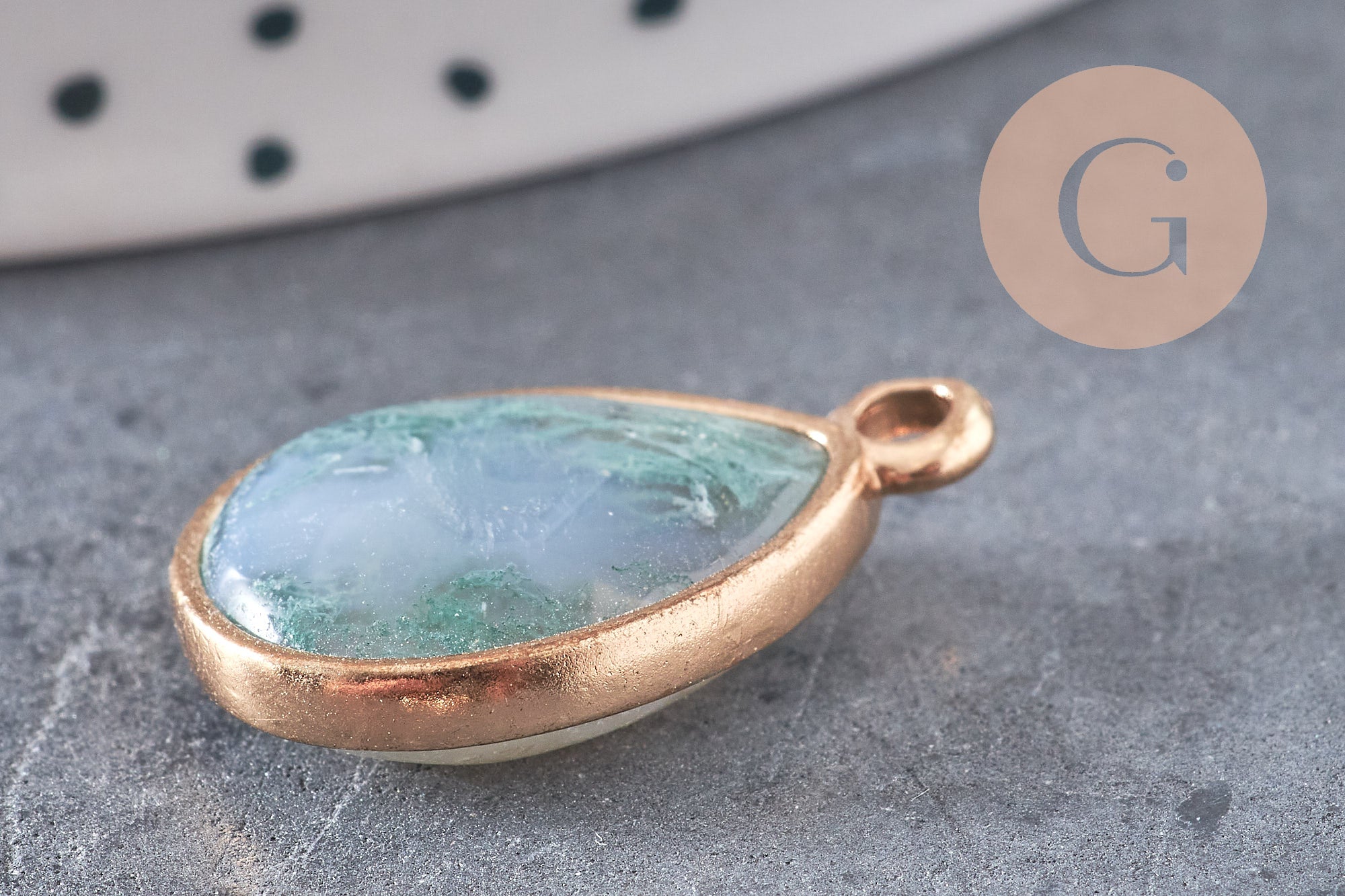 Pendentif goutte agate verte naturelle 23mm, x1 (G0491)