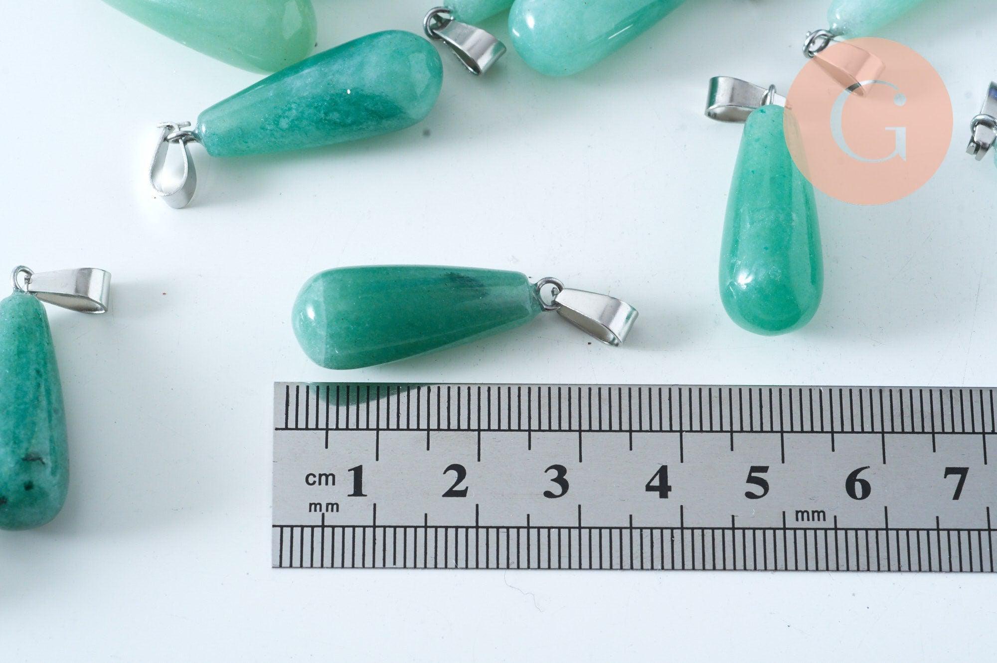 Pendentif goutte aventurine naturelle roulée acier inoxydable platine 28mm, x1 (G6171)