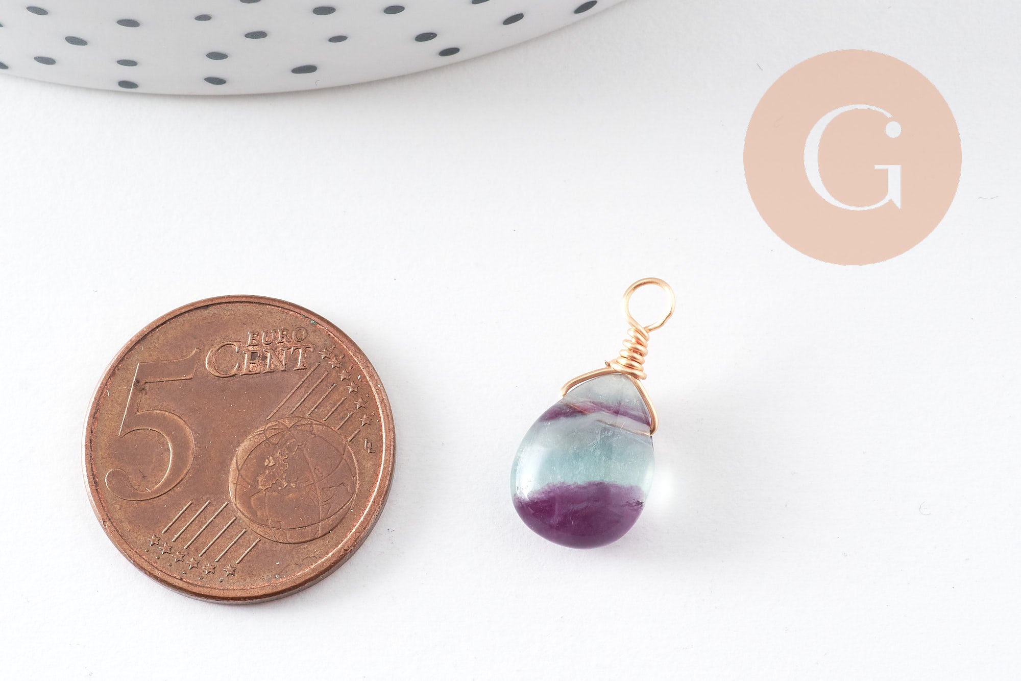 Pendentif goutte fluorite verte violette naturelle 20mm, x1 (G6264)