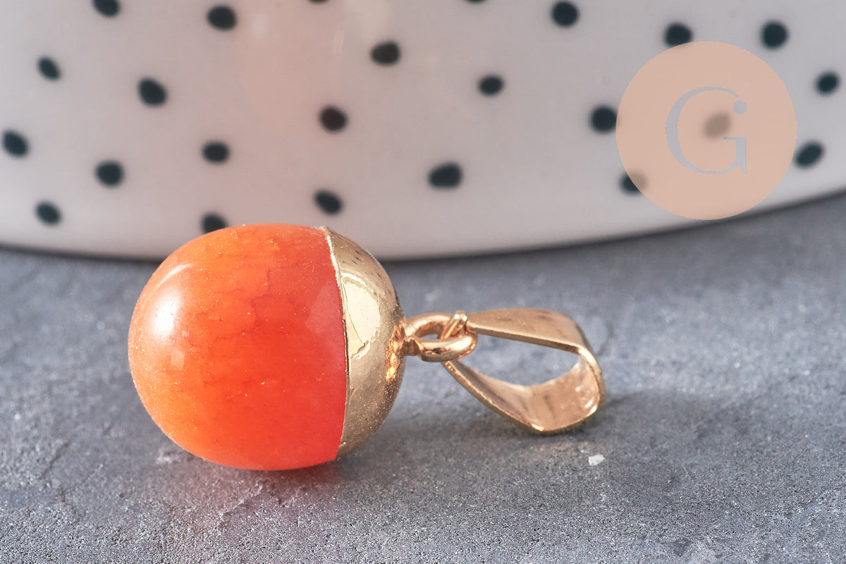 Pendentif goutte jade orange doré, fournitures créatives, pendentif pierre,jade naturel, jade jaune teinté,17-19mm, x1 G3367