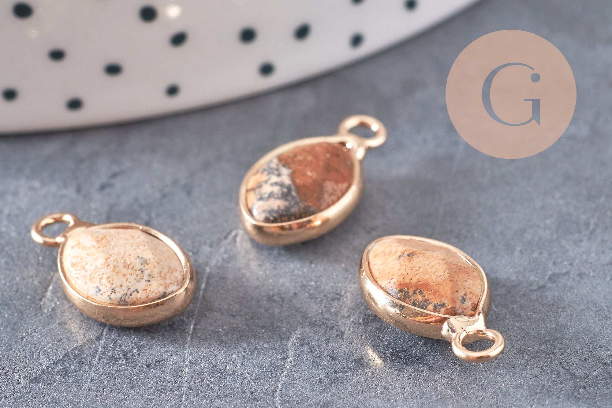 Pendentif goutte jaspe paysage facettes,pendentif pierre,bijou pierre,pendentif pierre, jaspe naturel,17mm, x1 G5236