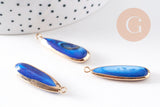 Pendentif goutte nacre naturelle bleue doré,nacre bleu ,bijou nacre,coquillage bleu, x1 (G3098)