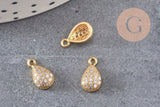 Pendentif goutte or cristal zircon, pendentif doré cristal, bijou doré,10.5mm, x1 (G2740)