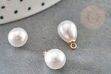 Pendentif goutte plastique imitation perle eau douce laiton doré 18K 13mm, x1 (G9364)