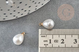 Pendentif goutte plastique imitation perle eau douce laiton doré 18K 13mm, x1 (G9364)