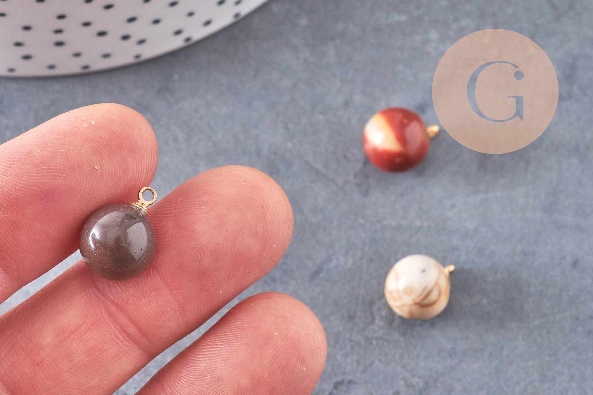 Pendentif goutte rond mookaite naturel, support doré, création bijoux pierre naturelle, pendentif pierre naturelle, 14mm, x1, G4562