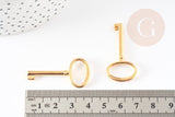 Pendentif grande clef laiton doré 16K 40mm, création de bijou doré clé pour cadenas d'amour, x1 (G5014)