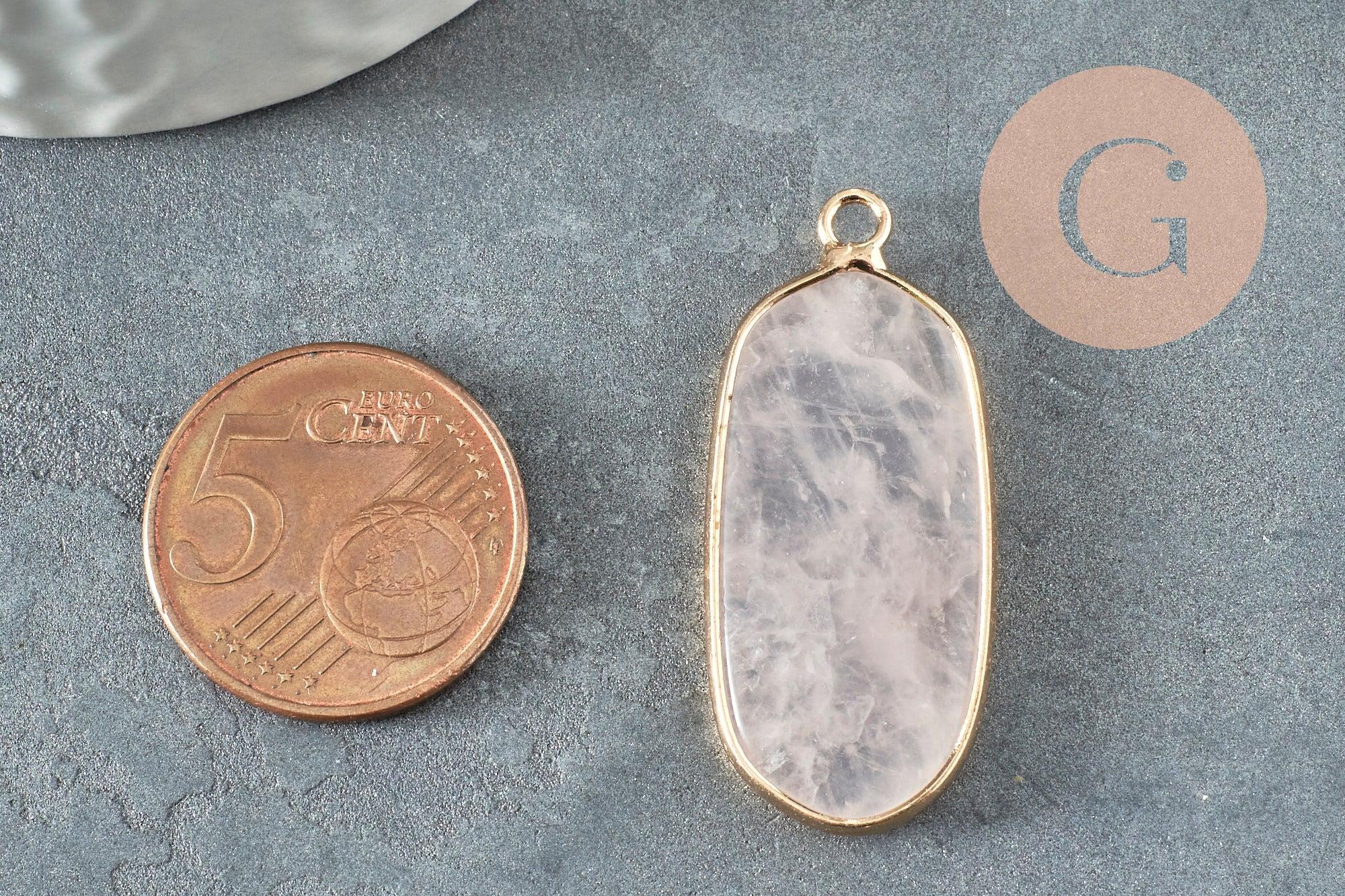 Pendentif hexagone quartz rose naturel 37mm, x1 (G2819)