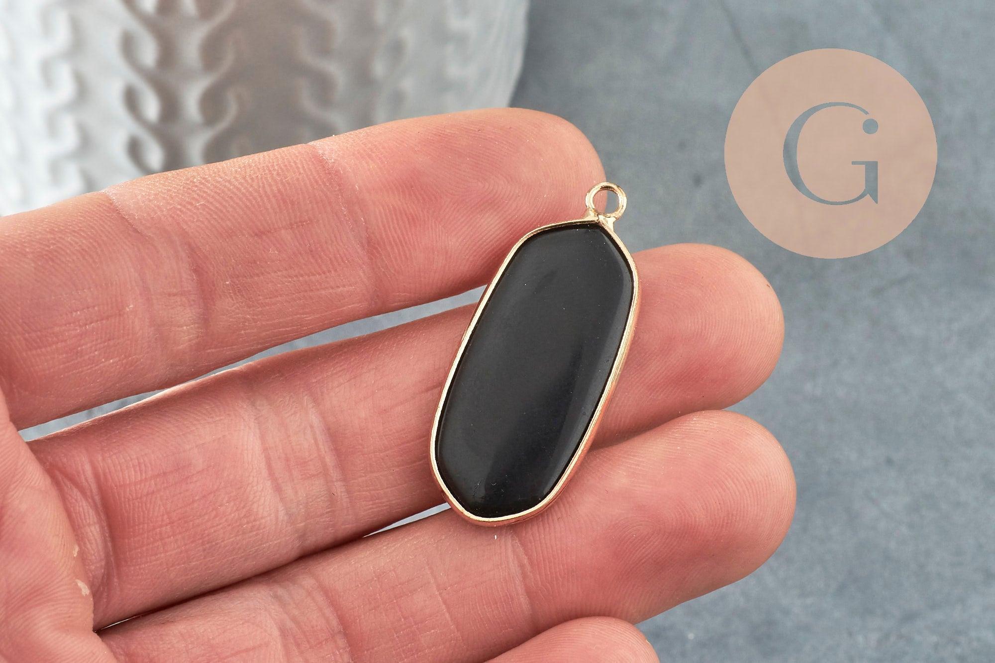 Pendentif hexagone verre noir 37mm pour création bijoux pierre,pendentif collier,pendentif verre, x1 G3144