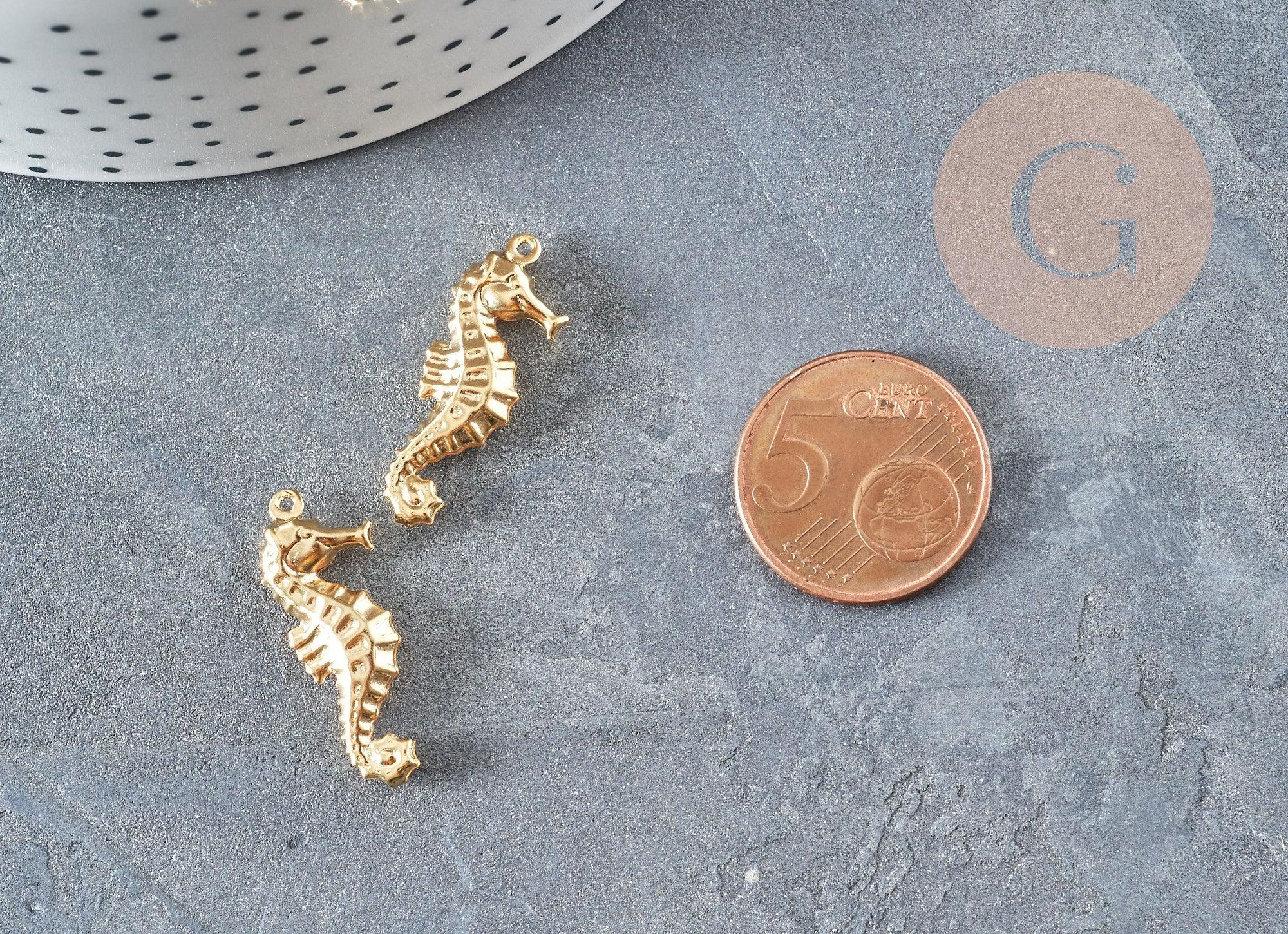 Pendentif hippocampe acier 304 inoxydable doré 26.5mm, x2 (G2893)