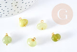 Pendentif jade olive naturel laiton doré 13-14mm, x1 (G8643)