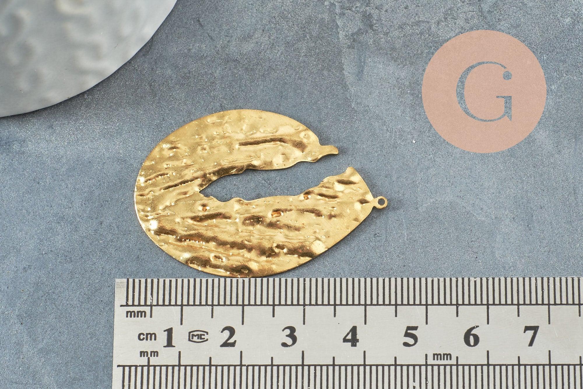Pendentif laiton doré goutte évidée martelé, breloques laiton brut sans nickel pour création bijoux géométrique,42mm, X2 (G4679)