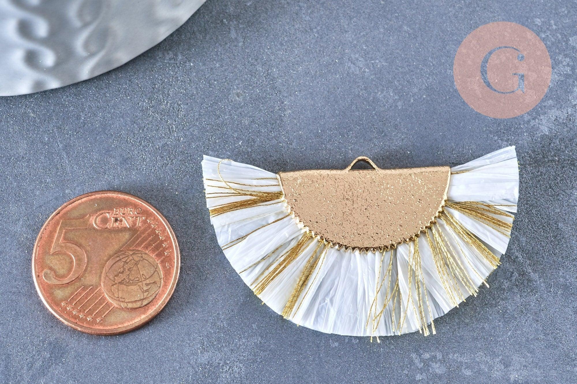 Pendentif large pompon fil blanc or 14mm, x2 (G4136)