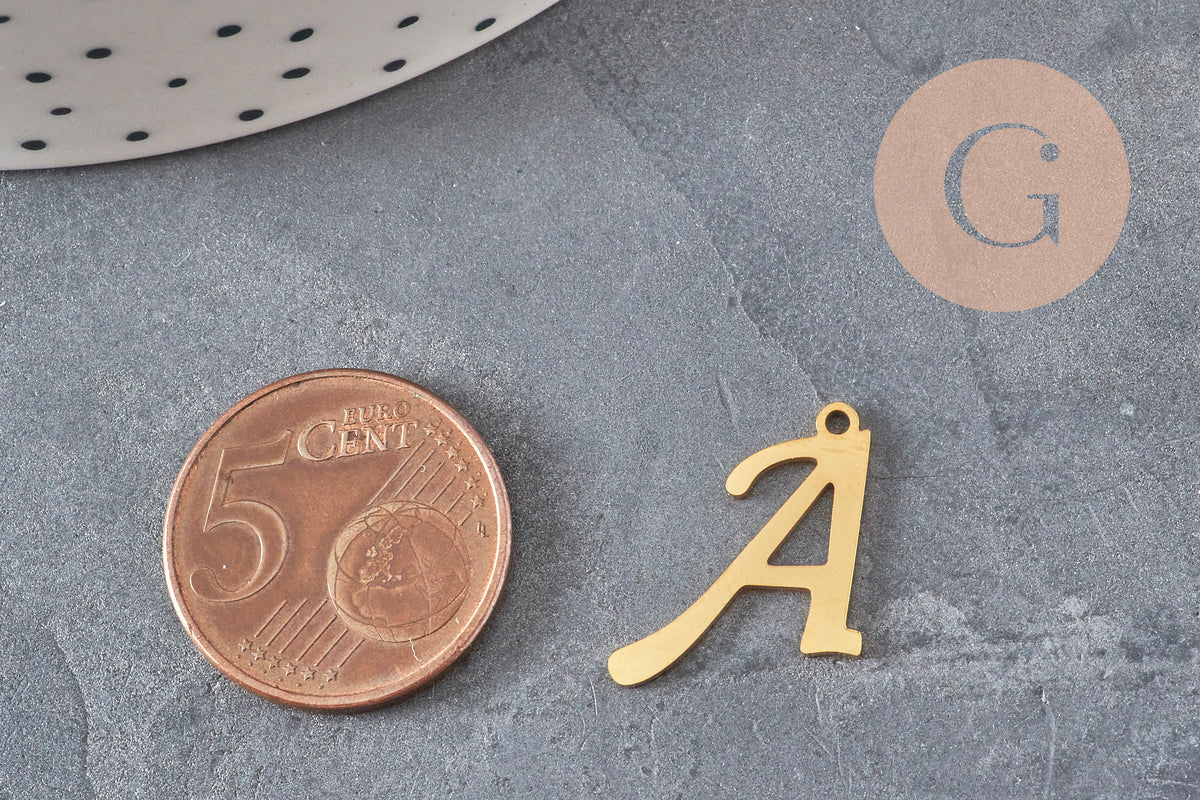 Pendentif lettre initiale acier inoxydable doré IP 20.5mm, x1 (G11375)-Breloques et pendentifs-Gingerlily Perles