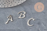 Pendentif lettre initiale acier inoxydable platine 20.5mm, x1 (G11374)-Breloques et pendentifs-Gingerlily Perles