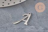 Pendentif lettre initiale acier inoxydable platine 20.5mm, x1 (G11374)-Breloques et pendentifs-Gingerlily Perles