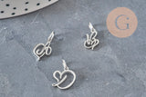 Pendentif lettre initiale stylisé acier inoxydable platine 12.5mm, x1 (G11373)-Breloques et pendentifs-Gingerlily Perles