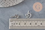 Pendentif lettre initiale stylisé acier inoxydable platine 12.5mm, x1 (G11373)-Breloques et pendentifs-Gingerlily Perles