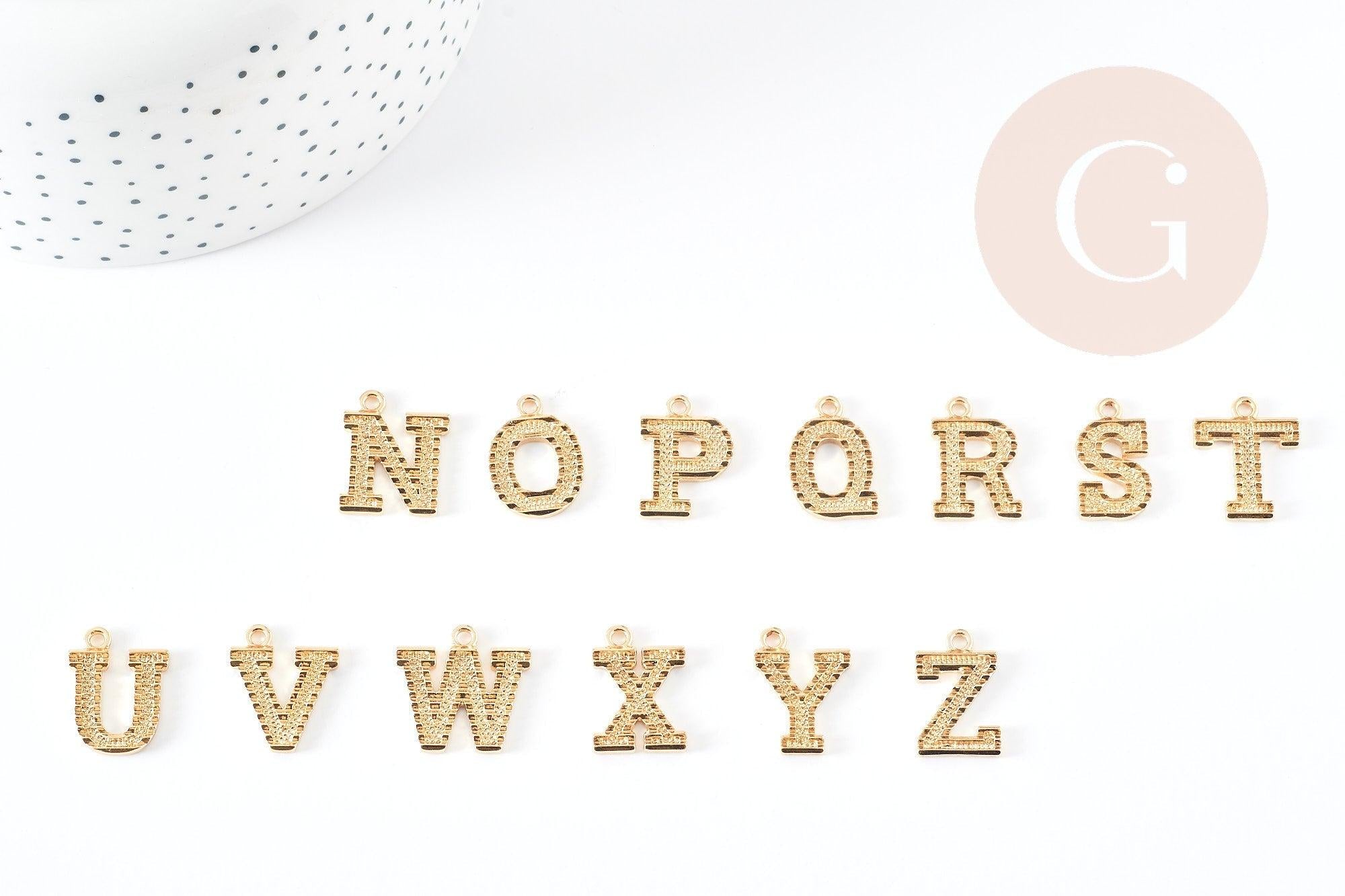 Pendentif lettre zamac doré 18k,pendentif initiale lettre mot prenom,20.5mm, x1 (G5256)
