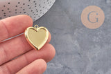 Pendentif locket coeur acier 304 inoxydable doré 25mm, x1 (G11140)