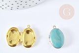 Pendentif locket ovale laiton doré ou argenté émaillé 24mm, x1 (G8606)