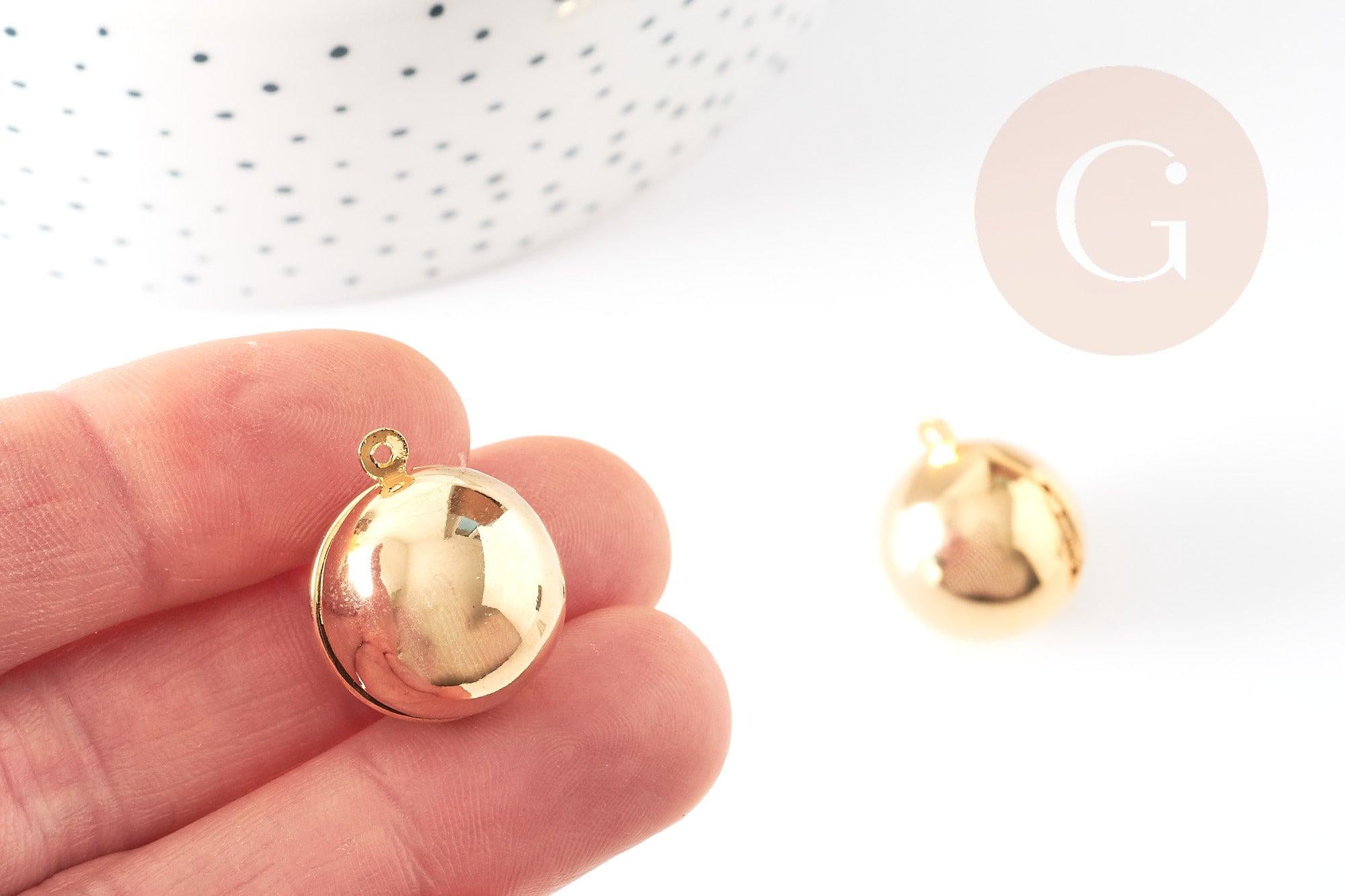 Pendentif locket rond boule doré 16K 18mm, médaillon photo,pendentif locket doré, x1 (G9008)