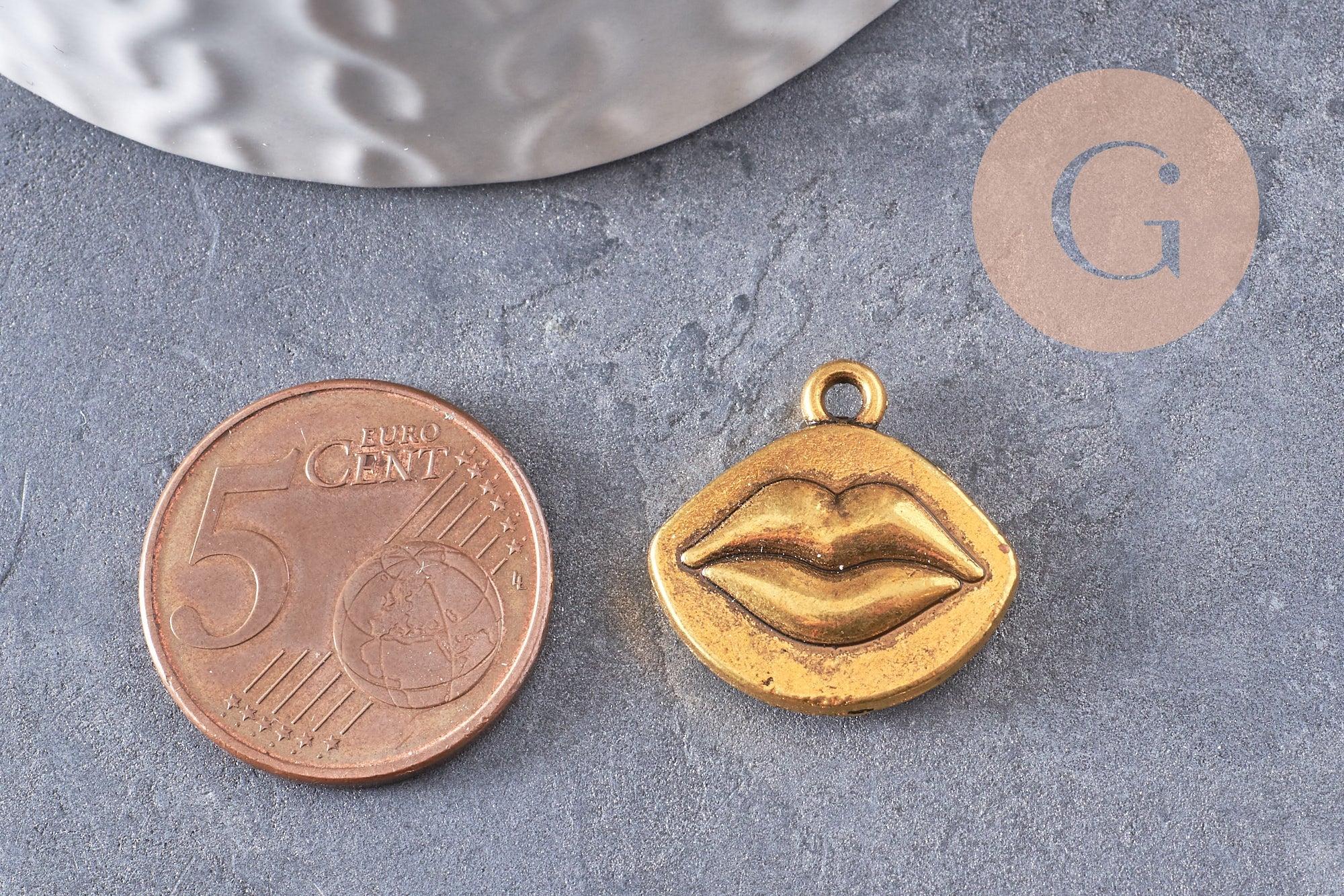 Pendentif médaille bouche ZAMAC doré,1.8cm, x 5 (G0630)