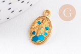 Pendentif médaille ovale Vierge Marie émaillée 17.5mm x1 AVEC DEFAUT (G8839-D)