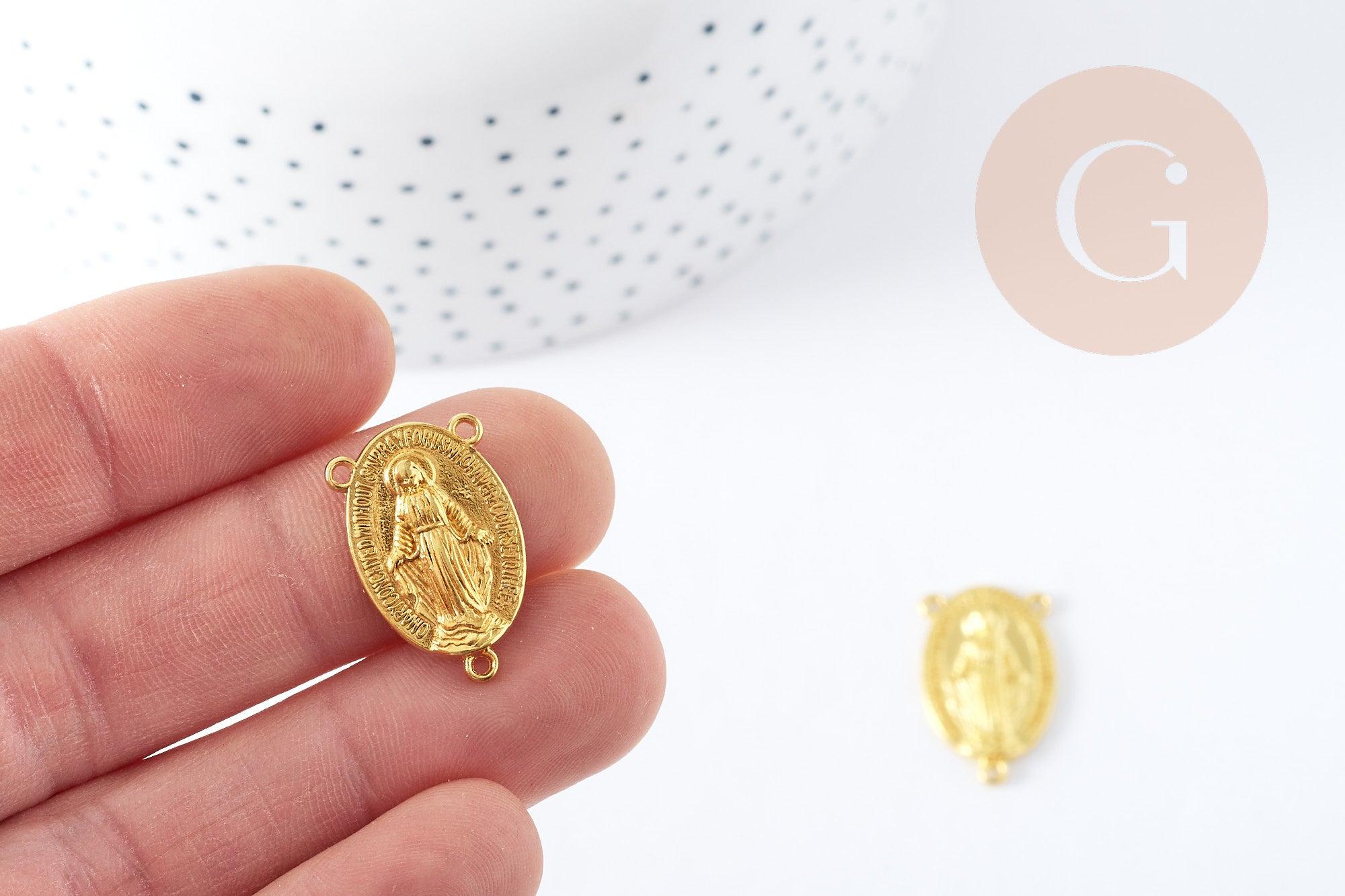 Pendentif médaille ovale Vierge Marie zamac doré 3 attaches 23mm x5 G8882