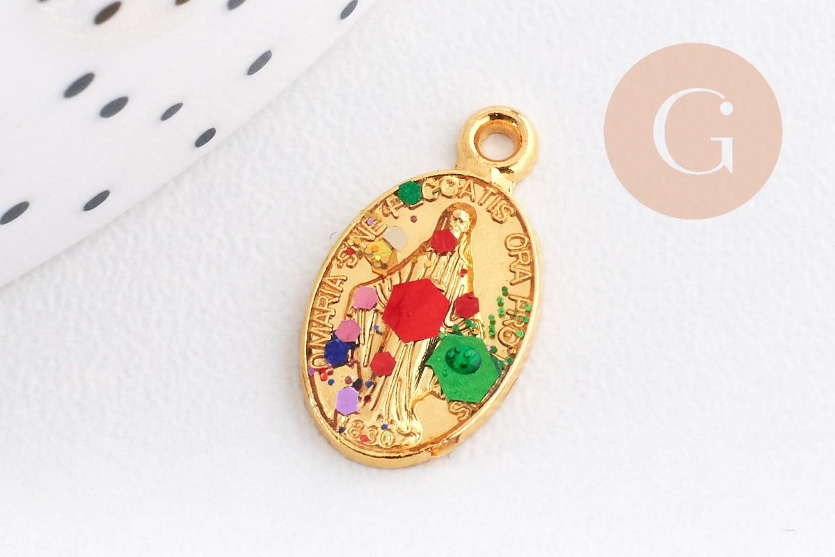 Pendentif médaille ovale Vierge Marie émaillée 17.5mm x1 AVEC DEFAUT (G8839-D)