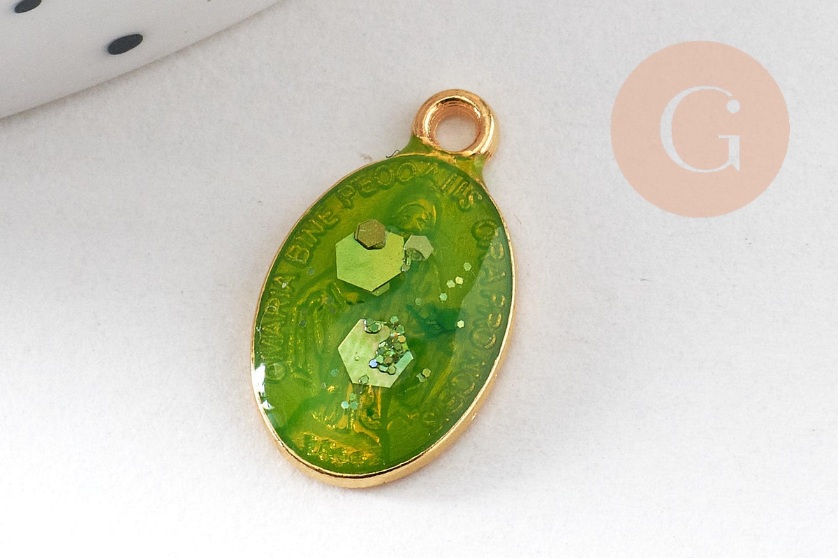 Pendentif médaille ovale Vierge Marie émaillée 17.5mm x1 AVEC DEFAUT (G8839-D)