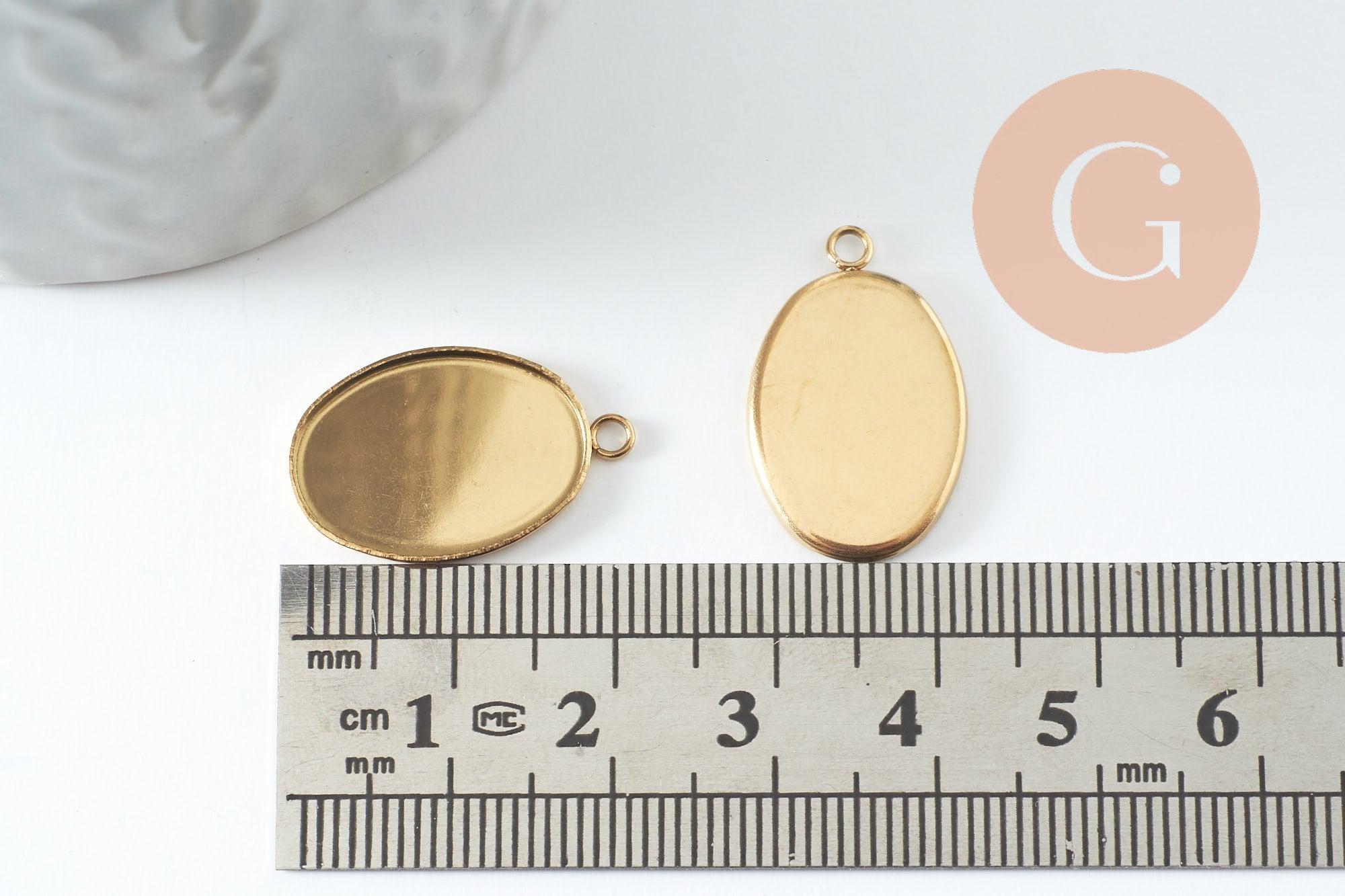 Pendentif médaille ovale support cabochon 18x13mm acier 304 inoxydable doré IP, x2 (G9815)