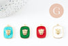 Pendentif médaille rectangle lion émail laiton doré 21.5mm, création bijoux animal x1 G9550
