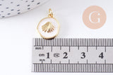 Pendentif médaille rond coquillage émail blanc laiton doré 15.5mm, x1 (G10623)