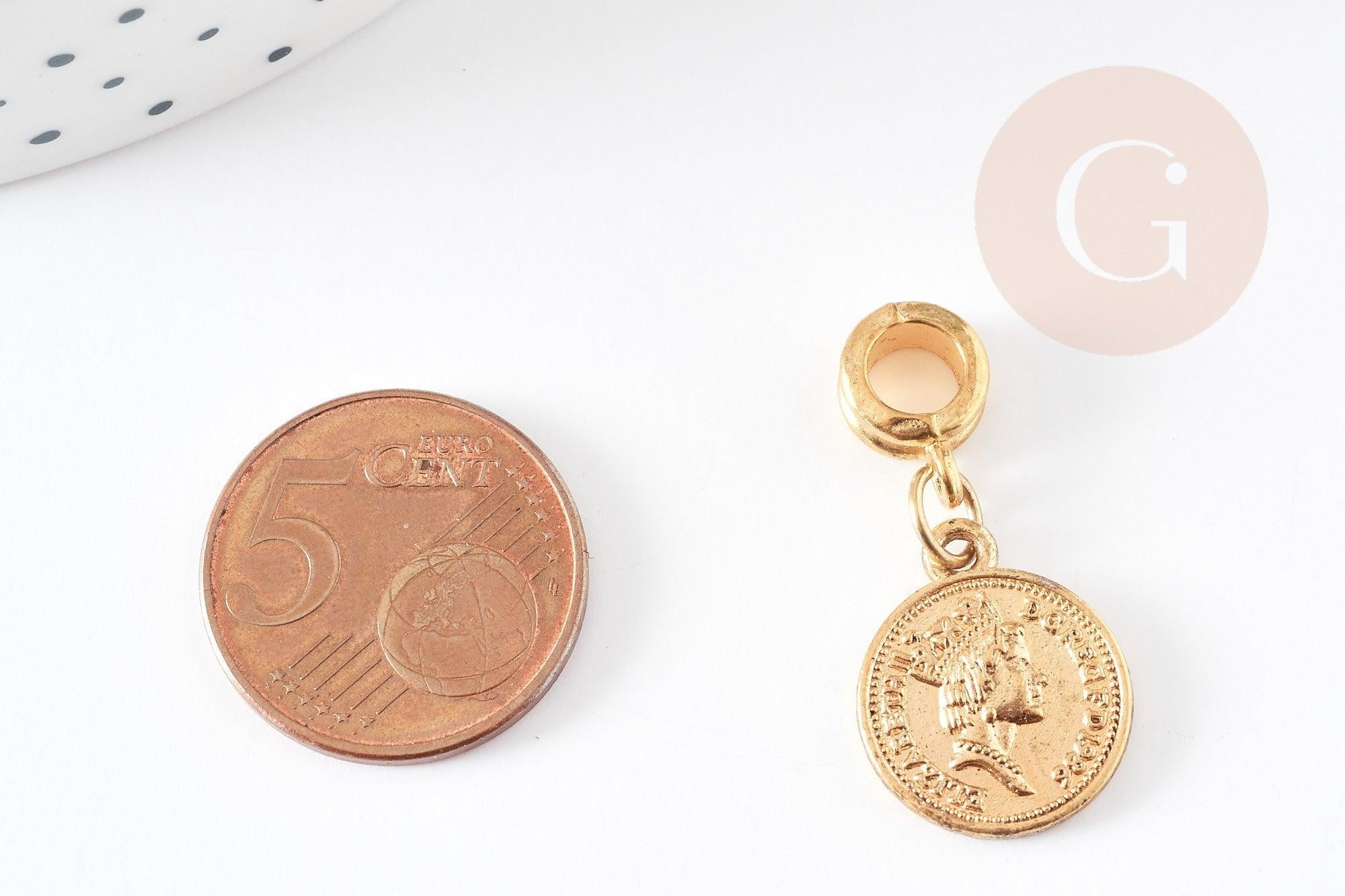 Pendentif médaille ronde Penny zamac doré 2.1cm, pendentif doré, médaillon,métal doré, x1 G0355