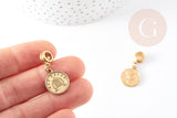 Pendentif médaille ronde Penny zamac doré 2.1cm, pendentif doré, médaillon,métal doré, x1 G0355