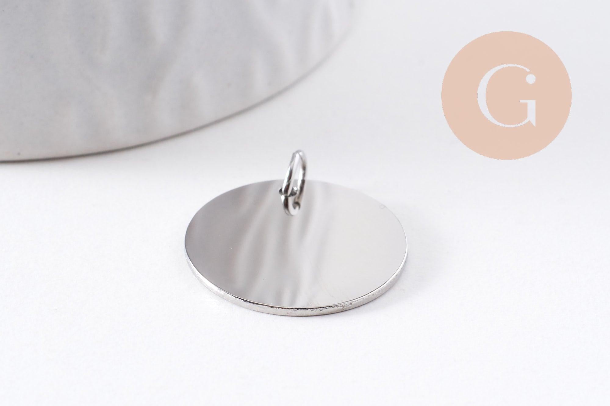 Pendentif médaille ronde acier IP 304 inoxydable doré/platine/ Or rose IP 20mm x1 (G10173)