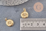 Pendentif médaille ronde étoile laiton doré zircons, un pendentif doré avec cristaux pour création bijoux,15mm, x1 (G3542)