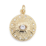 Pendentif médaille ronde oeil laiton doré 18K texturé zircon, pendentif doré sans nickel pour la création médaille or,19mm, x1 G4082