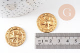 Pendentif médaille ronde soleil laiton brut, un apprêt doré sans nickel, une médaille ronde dorée,25mm,x 2,G3225