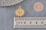 Pendentif médaille ronde soleil laiton doré zircon blanc, un pendentif doré avec cristal pour création bijoux,18mm, x1 (G4467)