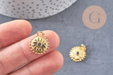 Pendentif médaille soleil oeil émail laiton doré 18K et cristal zircon,pendentif laiton chance pour création bijoux,17mm,x1 (G5287)