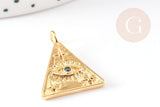 Pendentif médaille triangle oeil laiton doré18K texturé zircon, pendentif doré sans nickel pour la création bijoux,23.5mm, x1 G4469