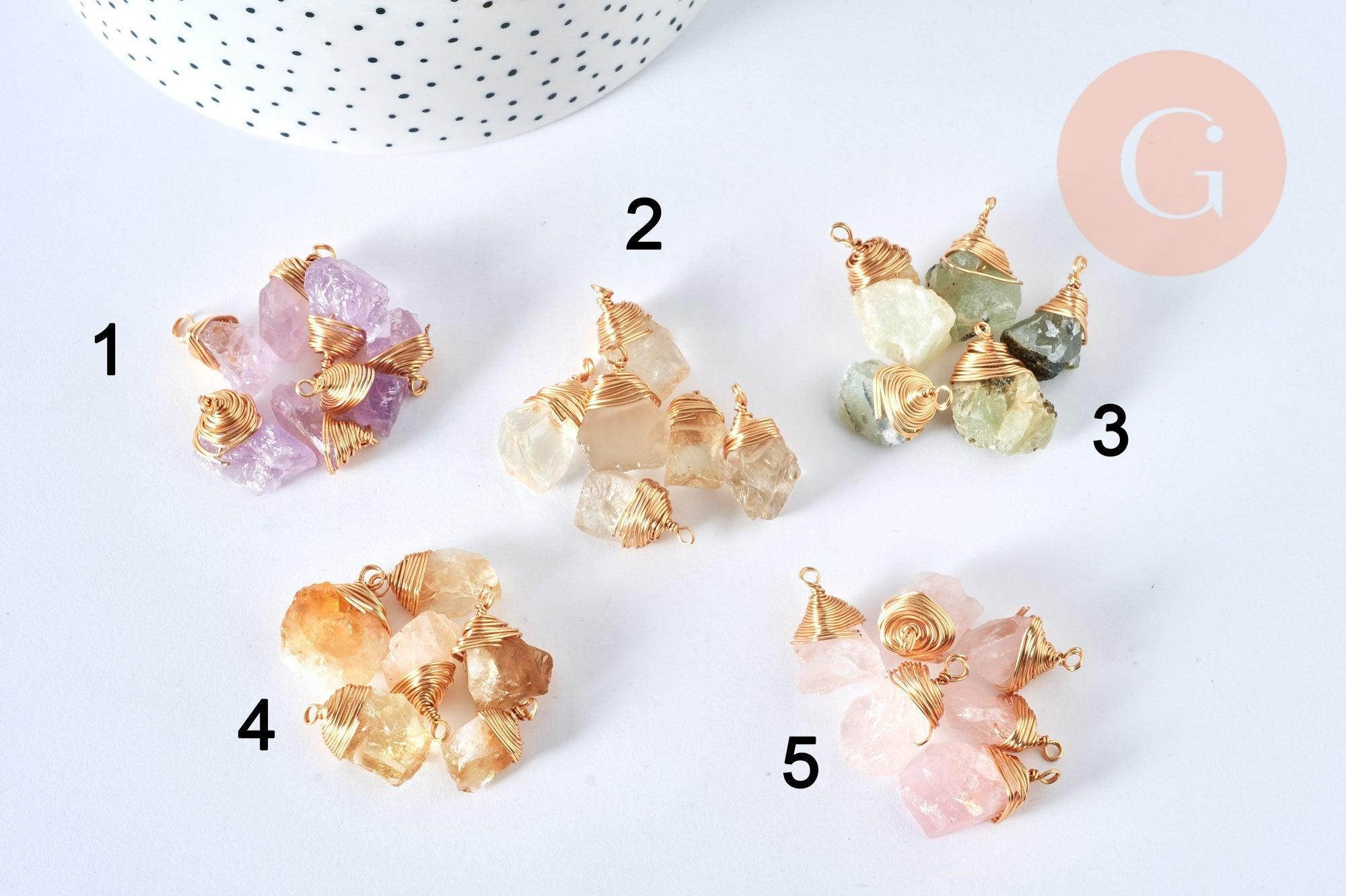 Pendentif nuggets pierres naturelles support doré 18K - 20.5-27mm, pendentif bijoux pierre naturelle, x1 (G7108)