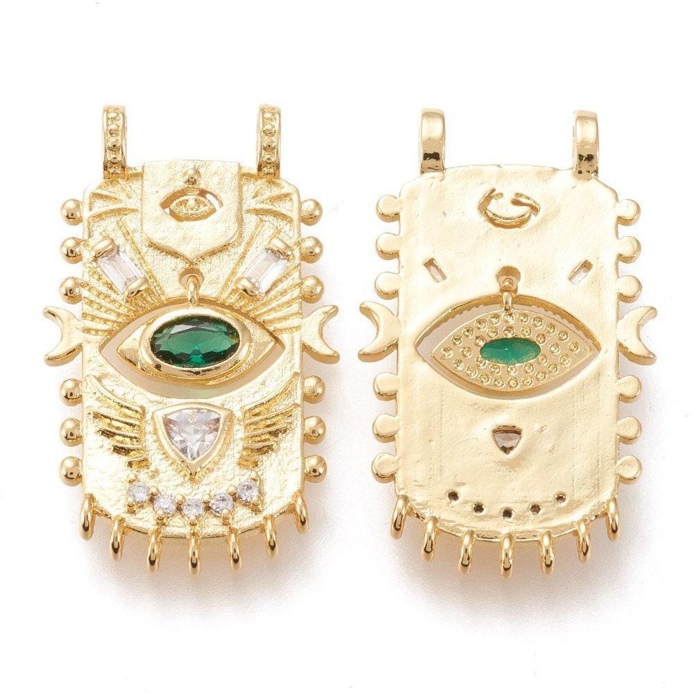 Pendentif œil protecteur laiton doré zircon 27.5mm, x1 (G5957)