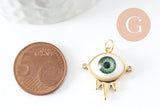 Pendentif oeil résine laiton doré 20K 21mm, x1 (G6198)